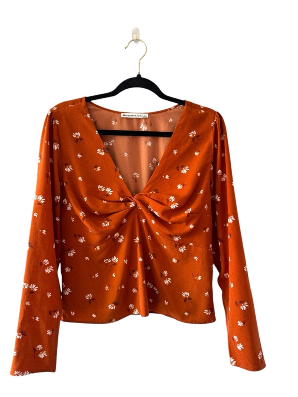 Abercrombie & Fitch Rust Orange Floral V-Neck Twist Top